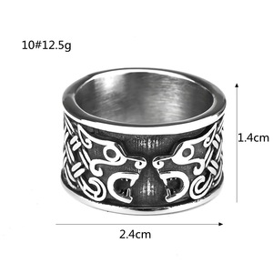 Men's Titanium Steel <b>Ring</b> Viking Double Wolf Head Design Hip Hop Style Animal Pattern Gift Jewelry - Product Image 5