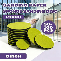 Disque de polissage éponge 8 pouces 200 mm P1000 pour le ponçage de verre de mur rideau, abrasif sans poussière à fixation auto-agrippante pour ponçage humide, 100 pièces
