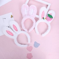 Bando Kepala Kelinci Lucu Motif Bunga Stroberi Kartun, Bando Rambut Buatan Tangan untuk Wanita Grosir