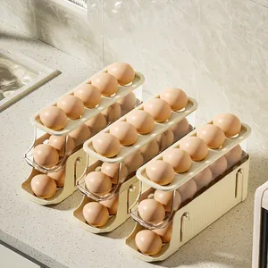 더블 레이어 롤링 에그 랙 디스펜서 클래식 디자인 플라스틱 프레이 가능한 계란 보관 용기 상자 새로운 클래식 식품 보관