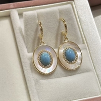 Boucles d'oreilles en turquoise coquillage |   Clips d'oreille de luxe légers haut de gamme pour femmes, style rétro personnalisé, nouvelle tendance chinoise, pendantes exagérées
