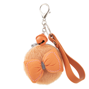 Miroir de poche pliable orange vif en fausse fourrure avec logo personnalisé, porte-clés et dragonne en cuir – Vente en gros - Product Image 1
