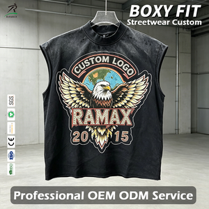Camiseta sin mangas de corte holgado personalizada para hombre, estilo vintage con gráfico de águila y pedrería, chaleco de streetwear, OEM ODM, algodón grueso - Product Image 1