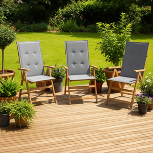 Ensemble de 3 chaises de jardin en bois d'acacia gris naturel, taille moyenne, meubles d'extérieur pliants - Product Image 2