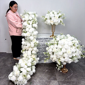 LEDA Party Event Handmade Elegant Rose Silk Flower Centerpiece <b>Long</b> Flower <b>Runner</b> for Wedding - Product Image 1