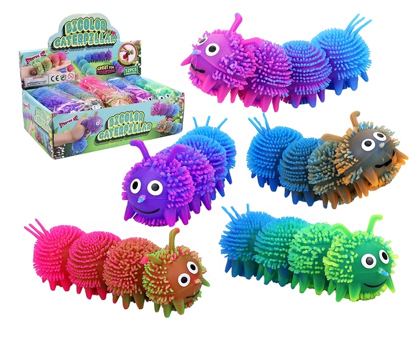 Adult Fidget Toys ArtCreativity Puffer Caterpillars, Set Of 6, Squeeze Toys For Children In 6 Bright Colors, Kids' Stress Relief Toys For Satisfying Sensory Feedback, Animal Party Decorations And Goodie Bag Fillers