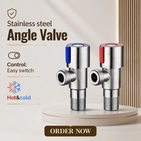 Robinet d'arrêt d'angle durable en acier inoxydable brossé avec poignée à bouton et marquage rouge-bleu pour salle de bain, toilettes, cuisine moderne et applications sanitaires