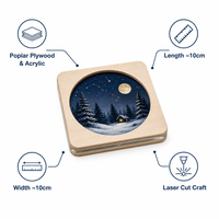 Sous-verre personnalisé en contreplaqué peuplier et acrylique découpé au laser, motif Forêt Enneigée, pour cadeau de table de boissons sur thème cabane d'hiver, conforme CPSC, DDP