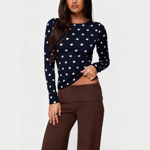 T-shirt da donna in poliestere a maniche lunghe, girocollo, slim fit, a <span class=keywords><strong>pois</strong></span>, per il commercio estero transfrontaliero Europa-America - Product Image 5