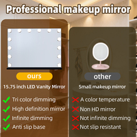LED Dimmable 3 Color Light Smart for Desktop Vanity Mirror Metal Frame Single Square Silver Finish Customizable Mirror