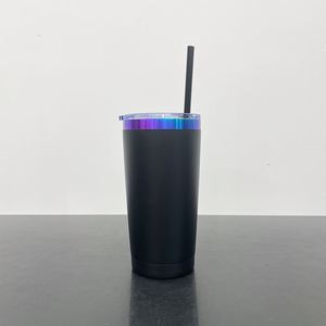 Gobelet isotherme 20oz Ombre Bleu Violet Plaqué, revêtement poudré, pour café et bière, avec couvercles coulissants, pour voyage et extérieur, entrepôt USA - Product Image 4