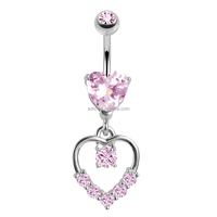Anneau de nombril en acier inoxydable avec filetage externe, motif cœur, zircon transparent, bijou de piercing pour le nombril