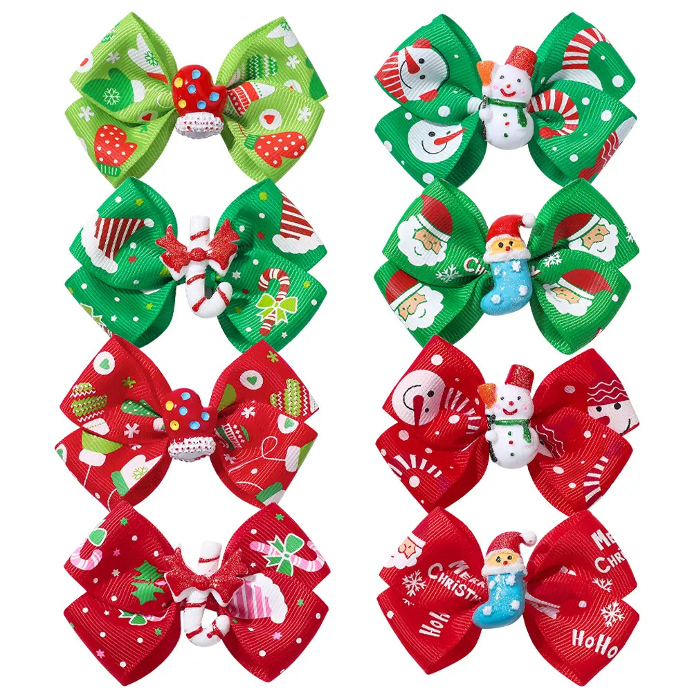 Hot Selling Custom Cute Christmas Gift Kids Ribbon Hair Barrettes Hair Accessories Cartoon Bows Baby Hair Clips