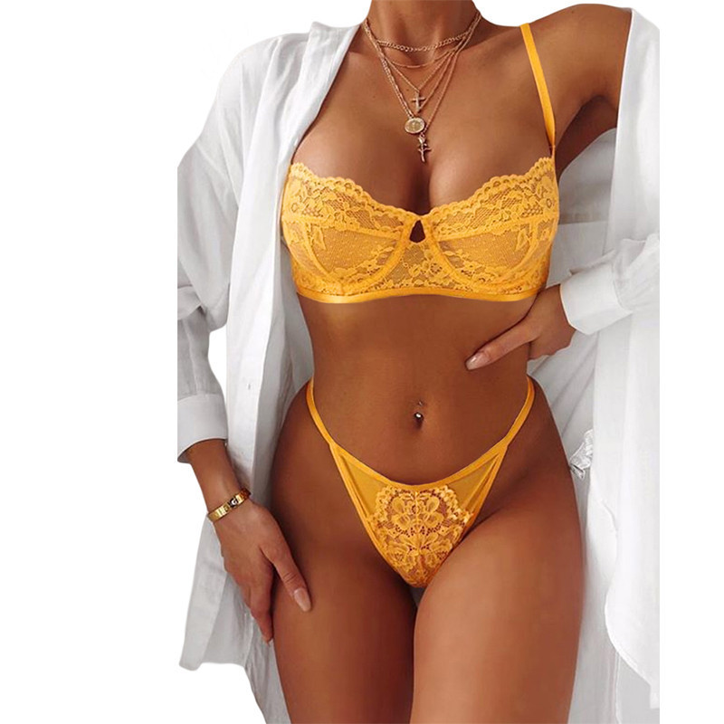 2021 Wholesale Cheap Price Fashion Women underwear Pink Lace Balconette Bralette Set Sexy Lingerie
