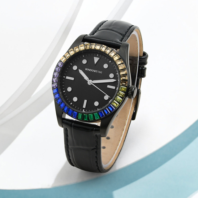 New Arrival Ladies Quartz Wristwatch Color Rhinestone 50M Waterproof Simple Pointer Stainless Steel Leather Band Luxury Fashion