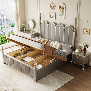 <span class=keywords><strong>Lit</strong></span> double en bois massif de style rétro français 1,8 m, style américain, colonnes romaines sculptées, couleur café, pour la maison principale - Product Image 1