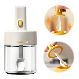Cooking BBQ Custom <b>Spice</b> Container Bottle Glass Seasoning <b>Jar</b> with Telescopic Retractable Spoon and Lid for Sugar Salt Pepper - Product Image 1