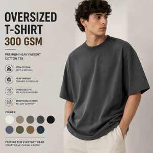 เสื้อยืดโอเวอร์ไซส์ 300 GSM เสื้อยืดคอตตอนหนาน้ำหนักมากสำหรับผู้ชาย รับทำโลโก้ แบรนด์ส่วนตัว OEM ODM ผู้ผลิตเสื้อยืดสตรีทแวร์ - Product Image 1