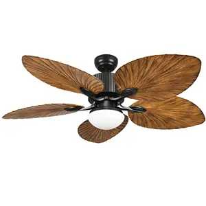 52 Inch Tropical Style Ceiling Fan Reversible DC Motor Memory Function 5 Leaf Blades Palm Island Ceiling Fan With Light