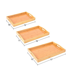 Bamboo Wood Serving <b>Tray</b> With Handles Natural Color For Tea Coffee Snacks <b>Dinner</b> Party Use - Product Image 5