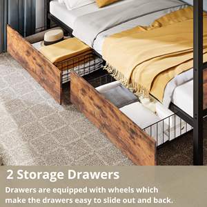 Litera <span class=keywords><strong>Twin</strong></span> Over <span class=keywords><strong>Twin</strong></span> con escalera y tablero de MDF Literas gemelas con 2 cajones de almacenamiento Ahorro de espacio Sin ruido Negro - Product Image 3