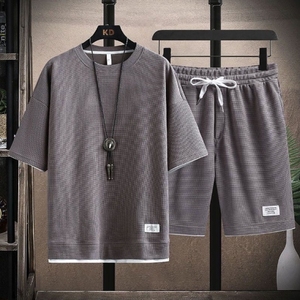 Completo Sportivo <span class=keywords><strong>Estivo</strong></span> da <span class=keywords><strong>Uomo</strong></span>, Moda Coreana <span class=keywords><strong>Casual</strong></span> con T-Shirt a Maniche Corte in Maglia e Pantaloni Jogger - Product Image 1