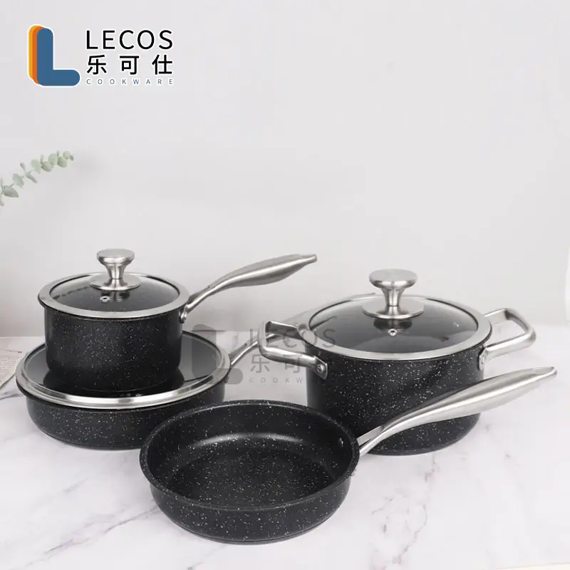 Hot bán 7 cái nồi thép không gỉ đặt y tế vật liệu đá không dính Cookware Set