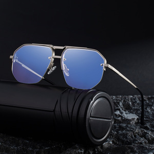 Nouvelles lunettes de soleil pour hommes, style européen et américain, monture demi-cerclée, branches métalliques rétro, protection UV400 <span class=keywords><strong>classe</strong></span> 2, miroir, tendance - Product Image 2