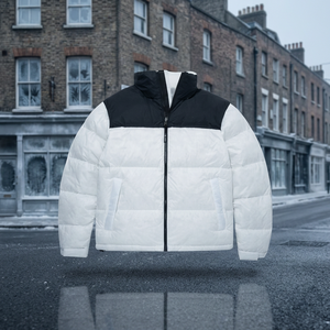 Veste matelassée pour homme, blanche et noire, à col montant, fermeture éclair, coupe-vent, décontractée, pour l'hiver, coupe classique - Product Image 4