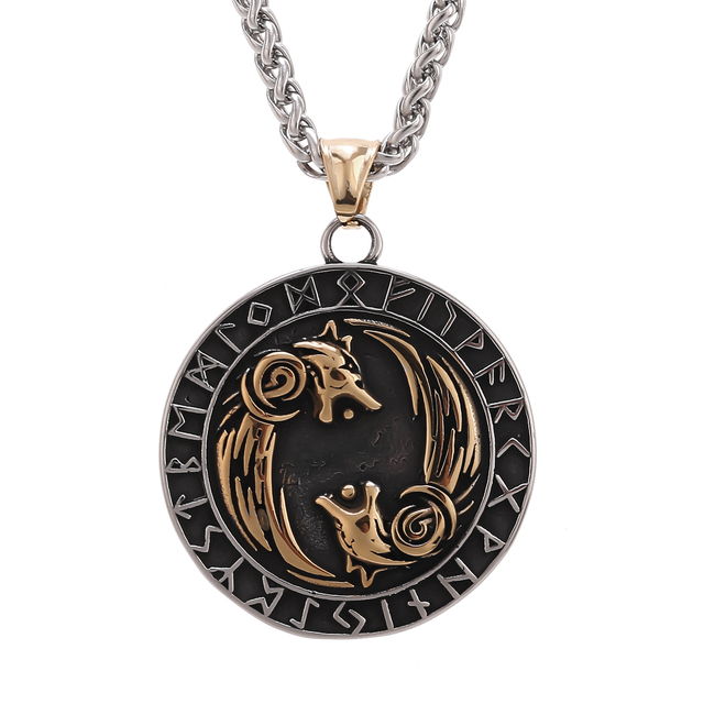 Vintage Jewelry Stainless Steel Norse Myth Odin's Wolf Pendant Necklace Rune Viking Necklace Jewelry Wholesale
