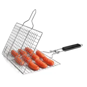 Long Handle Portable Bbq Grilling Basket Bbq Grill Tray Basket Stand Roasting Meat