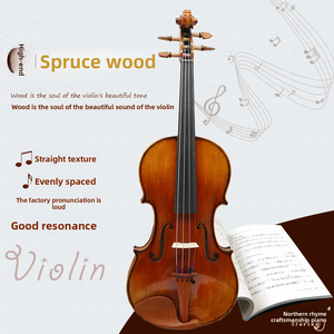 Acoustic Violin Solid Spruce <b>Top</b> Maple Back Ebony Fingerboard Steel <b>Strings</b> Varnished Finish - Product Image 5