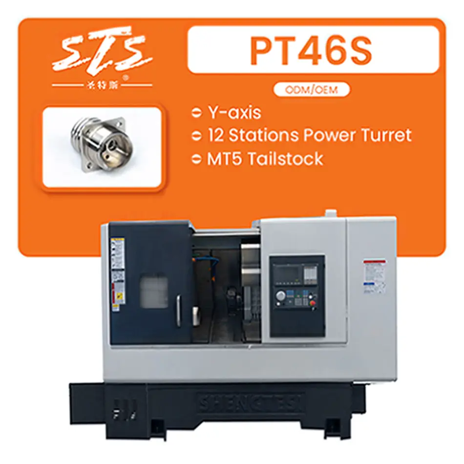 Mesin bubut Cnc Horizontal, mesin bubut Cnc Horizontal, Turret PT46S, 4 sumbu, presisi tinggi dengan CIP