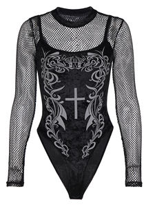 Camisa de manga larga de dos piezas para mujer, estilo oscuro, con estampado de bloques de color, sexy, ajustada, para verano - Product Image 6