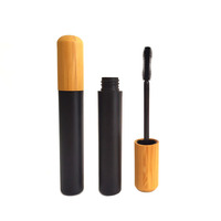 Récipient cosmétique de mascara en bambou de 8ml avec couvercle carré en bambou, tube de mascara vide avec brosse à cils et baguette