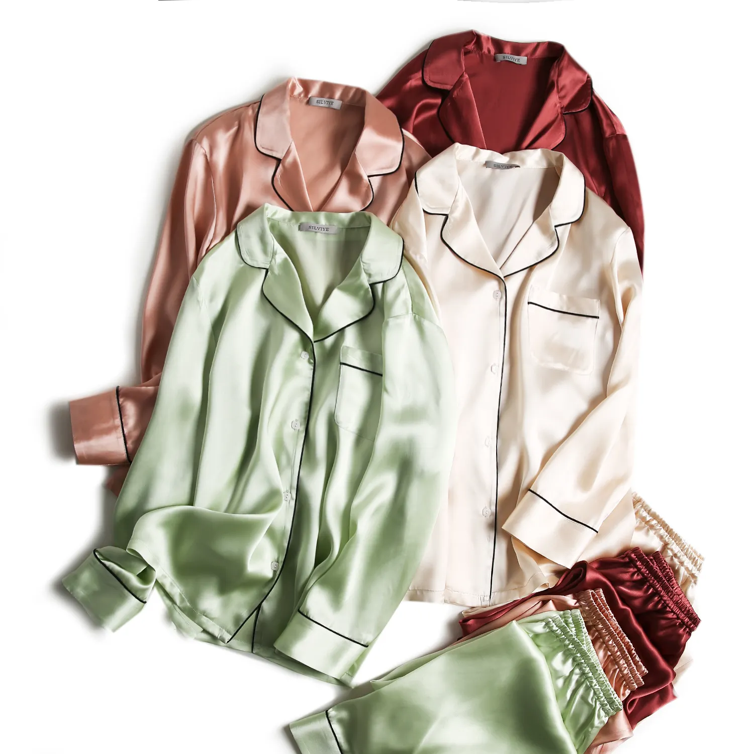 Großhandel Pure Silk Designer Pyjamas 2 Stück Set Luxus Mulberry Silk Pyjamas Frauen