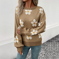 Sweter Rajutan Wanita Regular Fit Motif Bunga 2022 Musim Gugur dan Musim Dingin Baru Sweet Flower Lady Sweat Jumper