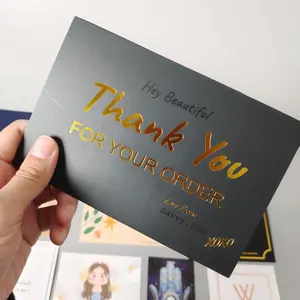 custom logo thank you card 400gsm gold stamping Greeting Christmas black coated paper custom card for online shop small business
