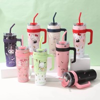 JUNVOY Gobelet de voyage isotherme sous vide en acier inoxydable 40oz pour sublimation, avec poignée, couvercle et paille, motif dessin animé