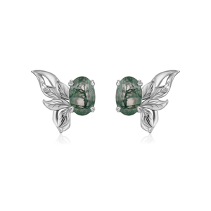 AIU Jewelry 925 Sterling Silver Butterfly Wing Moss Agate Oval Gemstone Stud Earrings Botanical Womens OEM ODM Bulk Order - Product Image 2