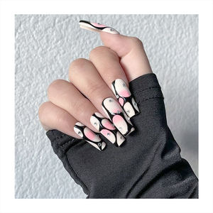 Faux ongles longs en forme de cercueil, printemps frais, couleur verte, motifs variés, longue durée, réutilisables, à presser - Product Image 4