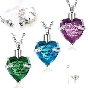 Luxe <span class=keywords><strong>En</strong></span> Acier Inoxydable Pierre De Naissance Cercueil Collier Amour Verre Cremains Pendentif Urne Commémorative pour Parents Animaux Élégant - Product Image 1