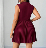 Robe mini plissée décontractée taille haute sans manches à col tailleur pour femme, collection été 2026, grande taille, tendance