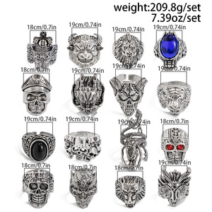 16 шт./набор, мужские открытые кольца с черепом - Product Image 6