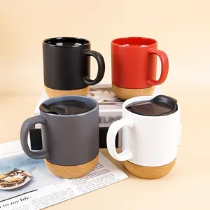 Wholesale Home 350ml Solid Color Matte Finished Ceramic Coffee Mug With Creative Cork Bottom
