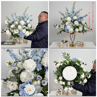 Bouquet de roses artificielles en soie, décoratif, réaliste, bleu ciel et bleu marine, boule de fleurs DKB, centre de table pour mariage