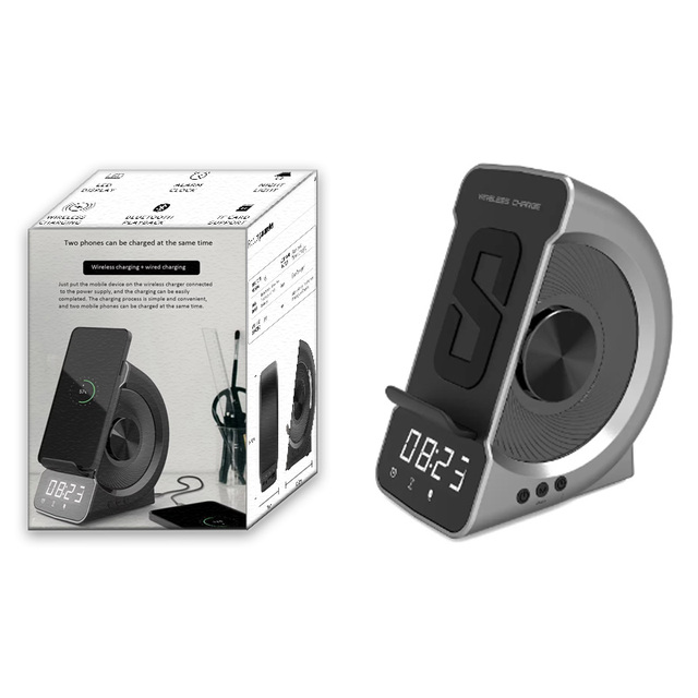 Multi-Functional Wireless Charging BT Wireless Portable Speaker Three-in-One Creative Clock Alarm BT Speaker