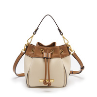 Bolso de cubo pequeño de cuero con cordón y empalmes, para mujer, nueva moda, estilo popular en redes, con un toque de sofisticación y exclusividad, tipo bandolera