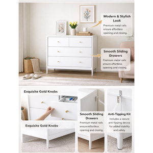 Cómoda infantil blanca de 4 cajones, gabinete de almacenamiento de madera para dormitorio de niños pequeños, armario de guardería, organizador de mesita de noche para bebés - Product Image 3