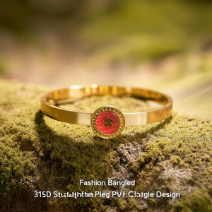 Fashion Bangle 316L Stainless Steel PVD Gold Plating <b>Red</b> Inlay Clover Design - Product Image 3